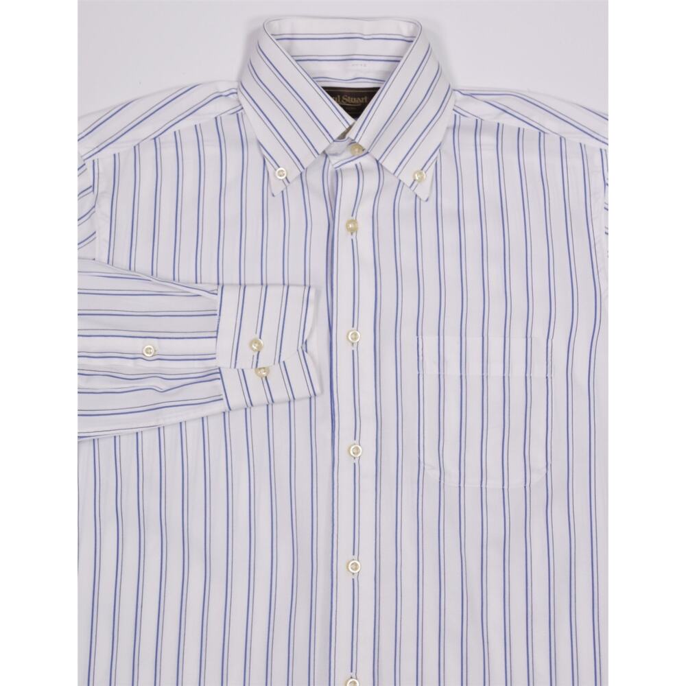Paul Stuart White Blue Striped Cotton Dress Shirt Japan Mens US Small